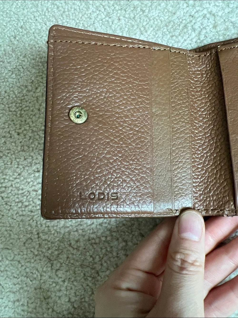 Lodis Chestnut Leather Zip Card Wallet with Gold Logo